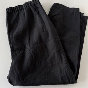 Eileen Fisher Black Linen Pull On Straight Leg Pants Women’s Medium Minimalist